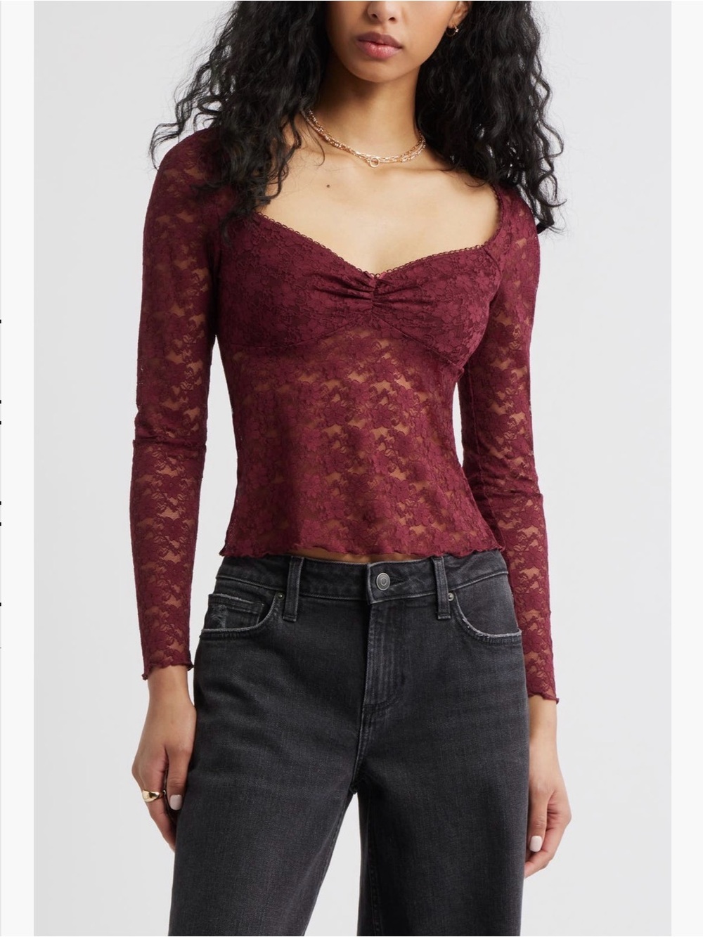 BP. Lace Long-Sleeve Sweetheart Top